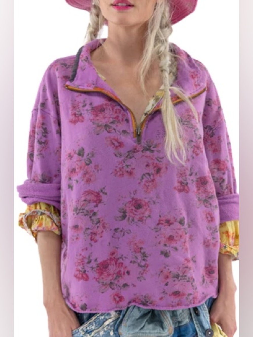 MAGNOLIA PEARL FLORAL ASHER PULLOVER 1397 in Iris Rose One Size Purple GUC - Picture 7 of 10
